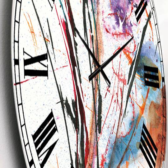 Designart 'Abstract Handpainted Purple And Blue Flowers Traditional Wall Clock